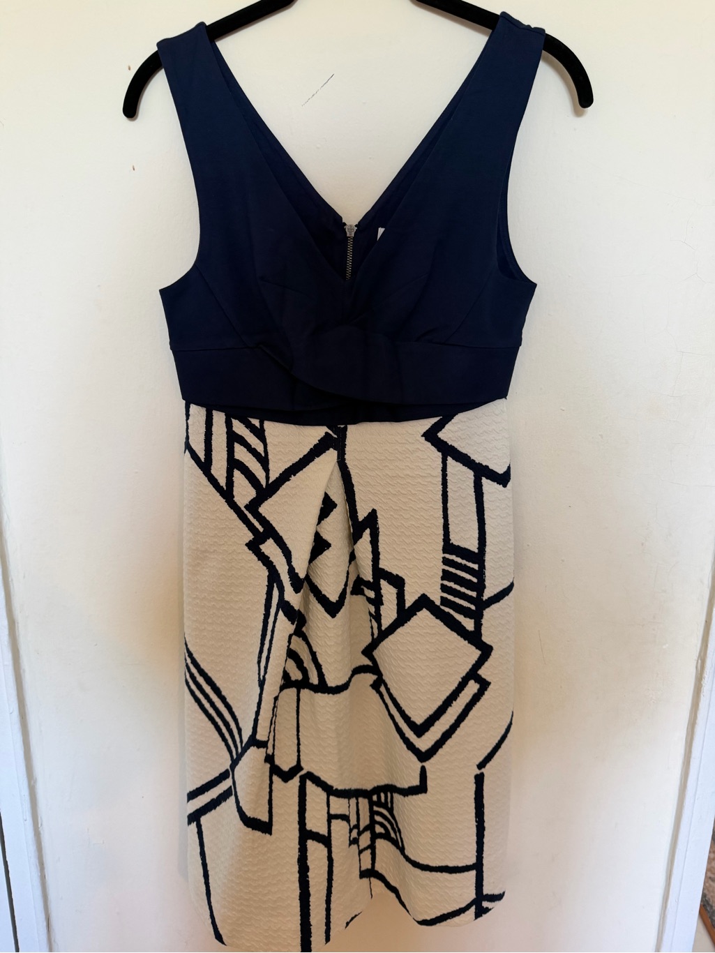 Anthropologie’s Hd In Paris Navy And Cream Geometric Midi Dress